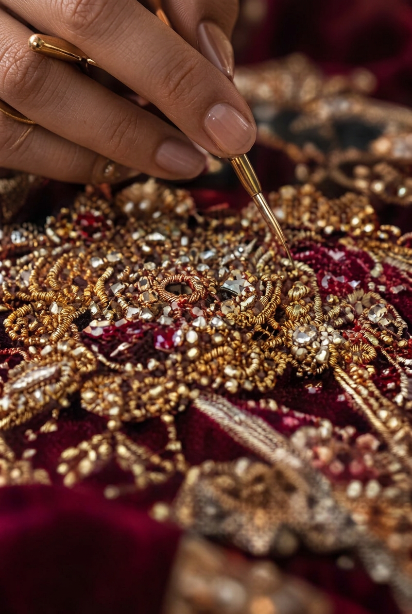 Artisan hand-finishing embroidery
