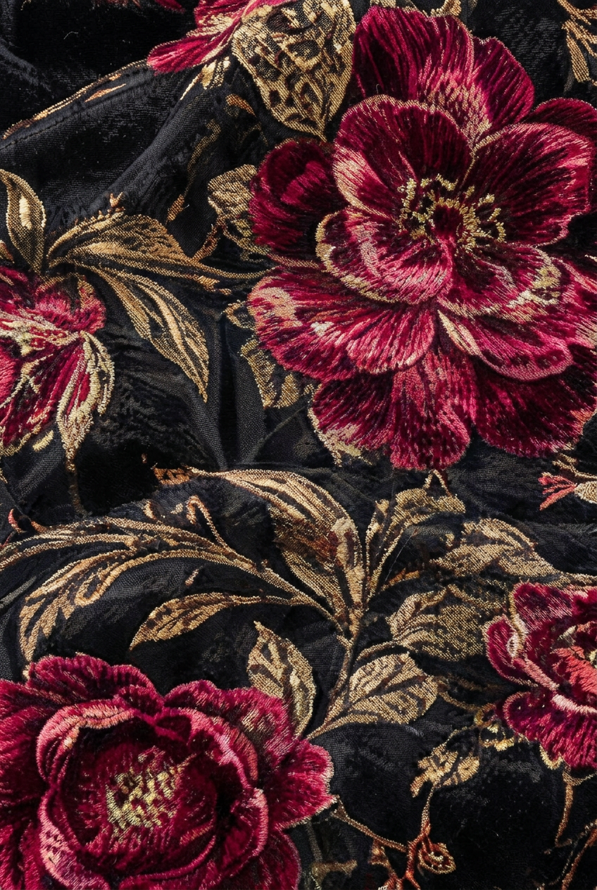 Moody dark florals in crimson and gold